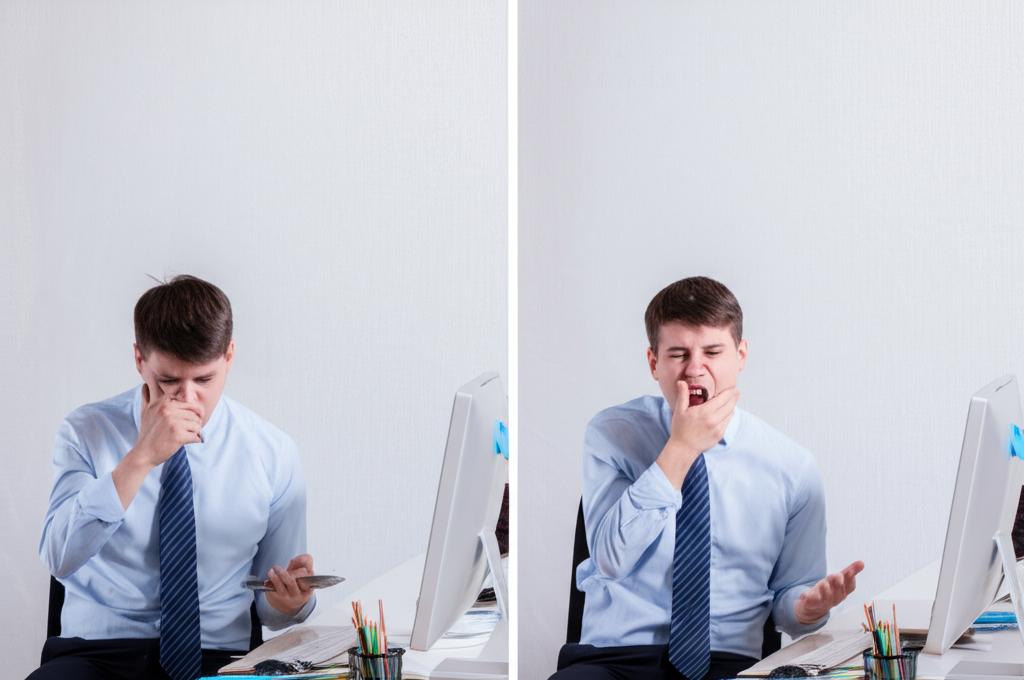 A before-and-after image showing a tired, stressed programmer transforming into a more energetic and confident individual.