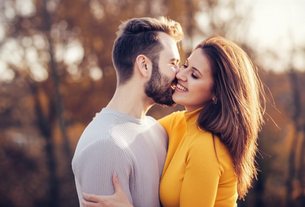 happy couple embracing intimately