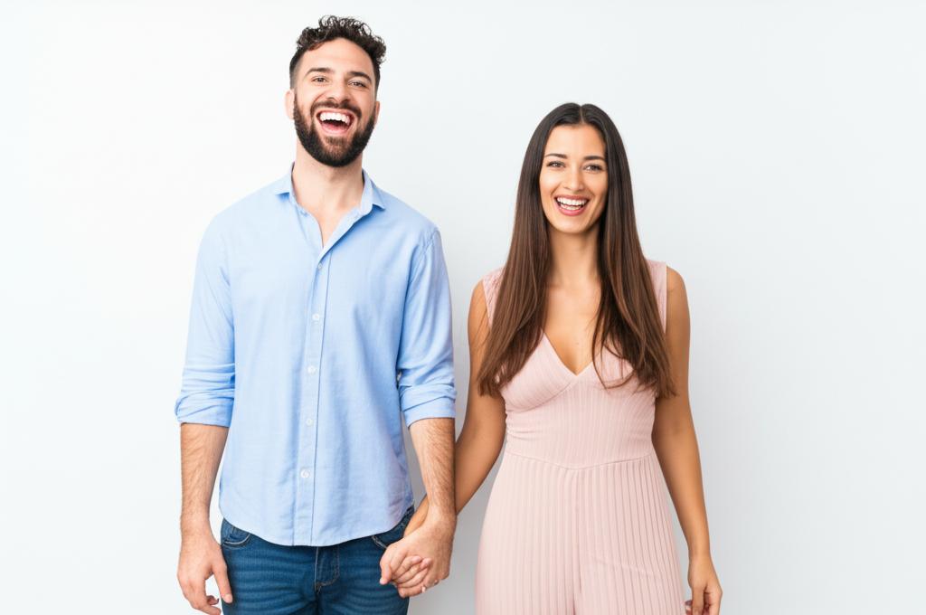 happy couple holding hands smiling