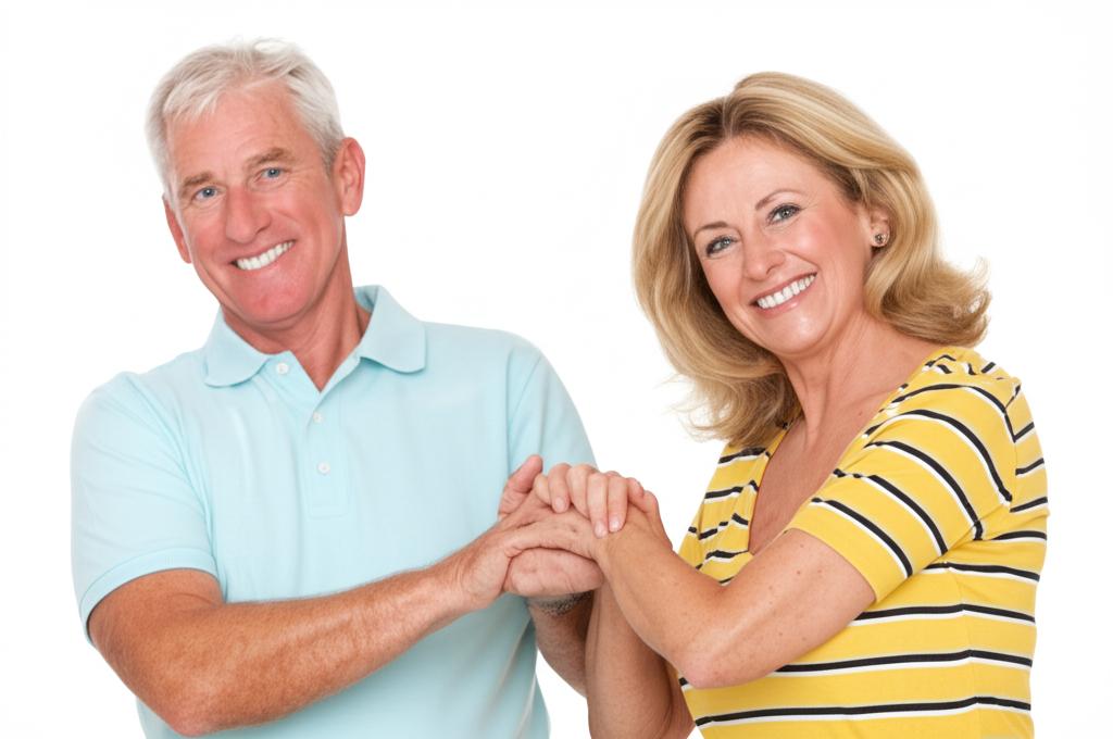 happy middle-aged couple holding hands