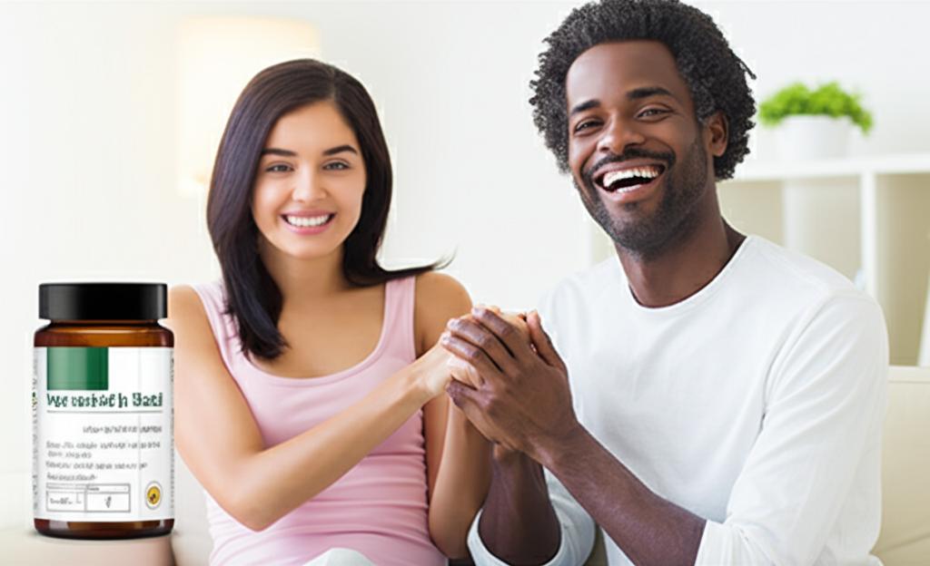 happy couple smiling and holding hands, improved relationship after using supplement
