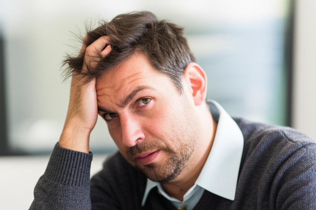 Man looking tired and frustrated, thinking about performance issues