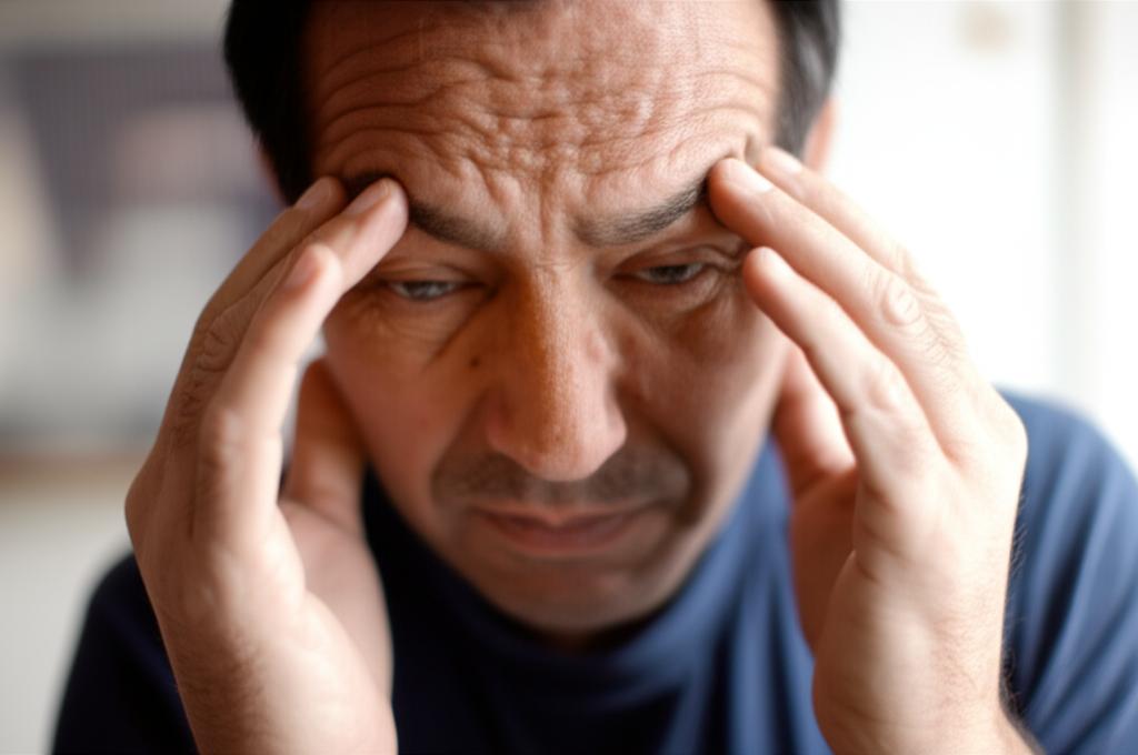 man feeling headache and blurred vision after taking medication