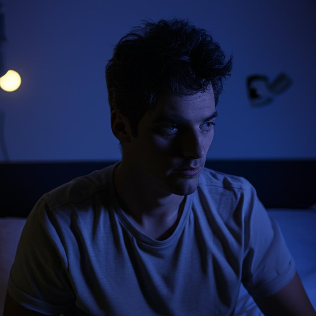 man waking up tired at night to pee