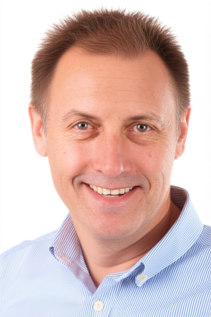 Happy middle-aged man smiling, feeling energetic