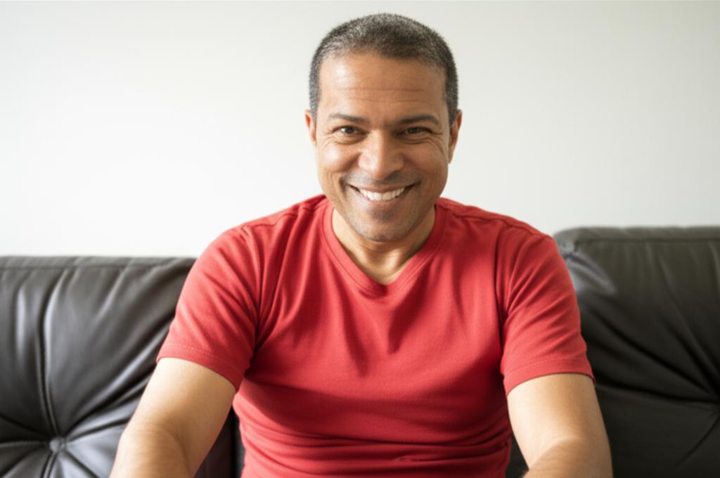 Happy man looking relieved after solving health issue