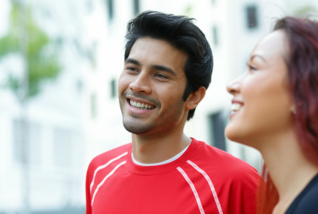 Happy man looking energetic and confident, perhaps exercising or spending time with partner