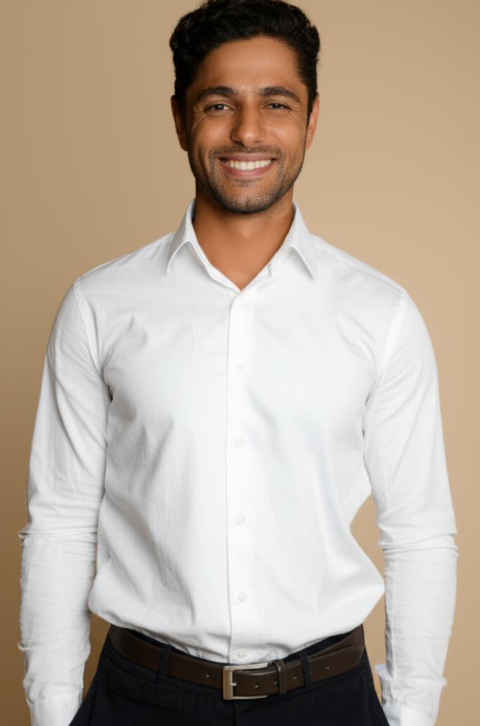 Confident man smiling, feeling successful