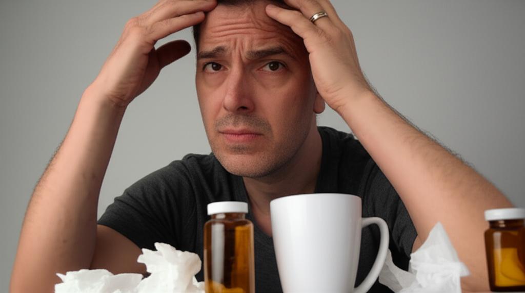 Middle-aged man looking stressed, trying different remedies without success