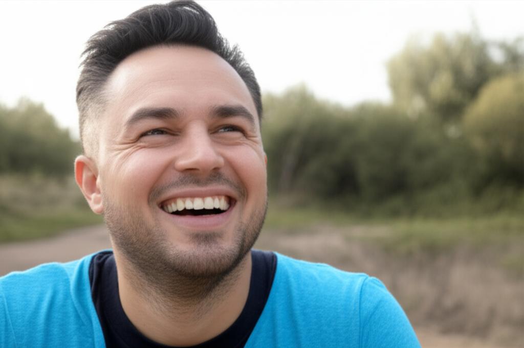 happy man feeling energetic outdoors